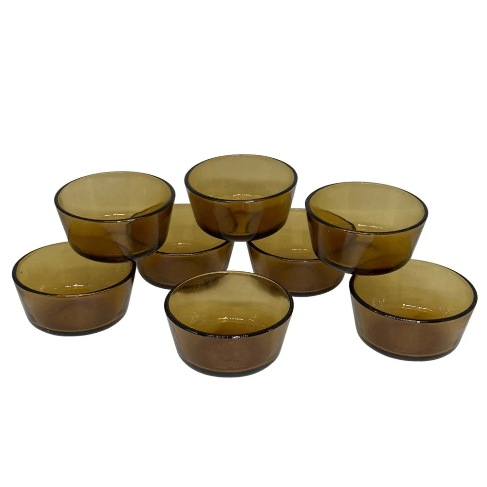 VTG Anchor Hocking Custard Cups Amber Glass Fire King Ovenproof Ramekins Set 8